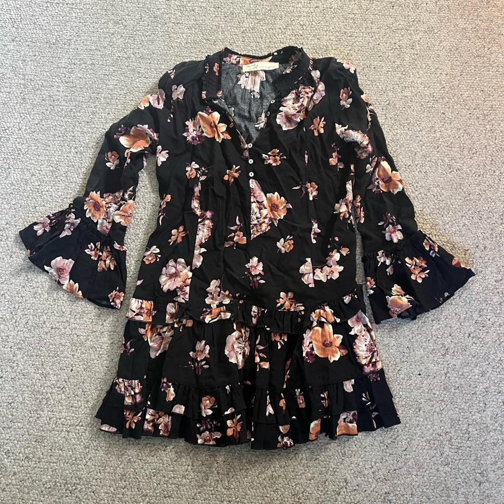 Vintage Havana women’s floral black mini dress tunic small